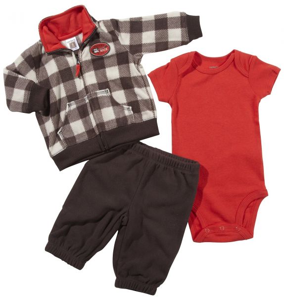 Carter's-Conjunto Fleece Cardigan Xadrez Red